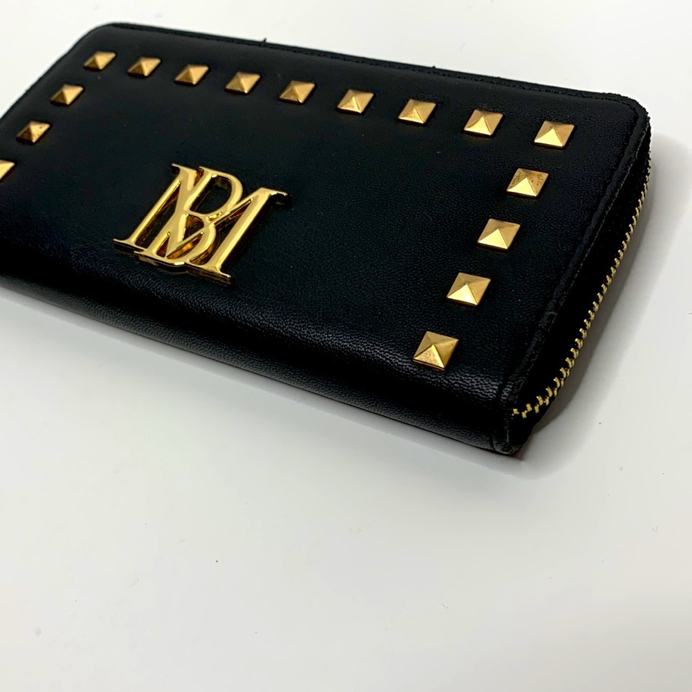 Badgley Mischka | Black Vegan Gold Studded Zipper Wallet Clutch Card Holder NWT